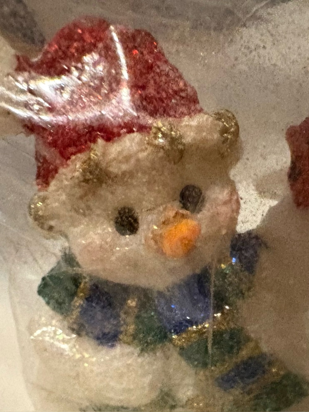 Holiday Snowman Ornament - Red Hat, Blue & Green Scarf